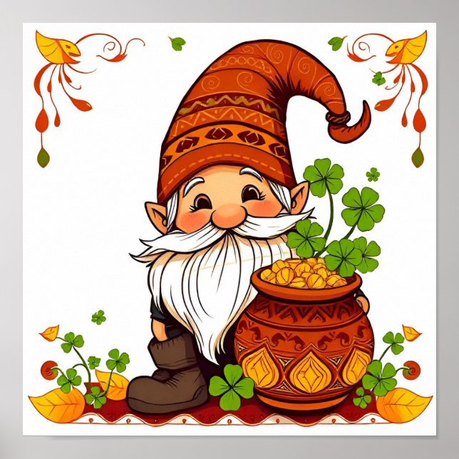 Poster  Gnome Happy St. Patrick's Day Shamrock (Devant)