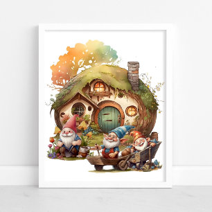 Poster Gnome Mignonne, Champignons Et Bonne Maison
