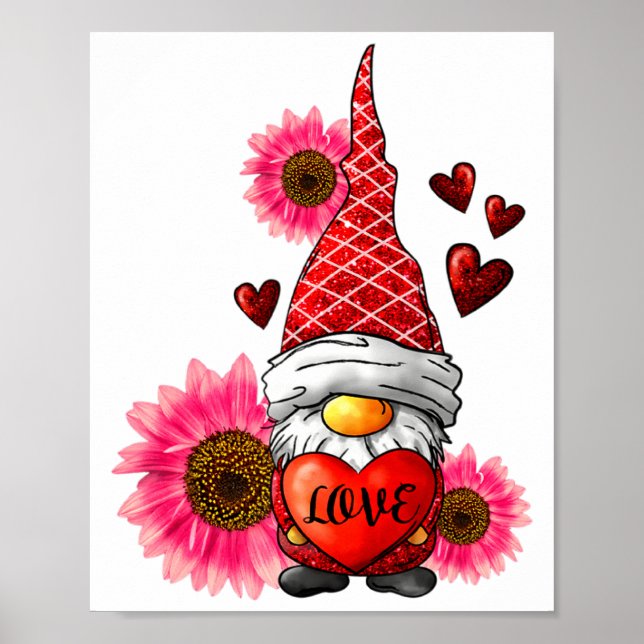 Poster Gnome Valentines Day Cute Gnome Heart Leopard Sunf (Devant)
