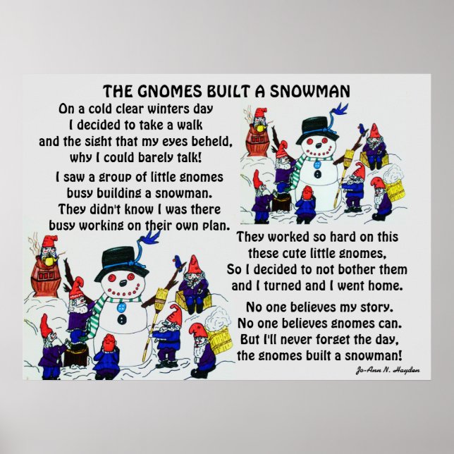 POSTER GNOMES CONSTRUIRE SNOWMAN (Devant)