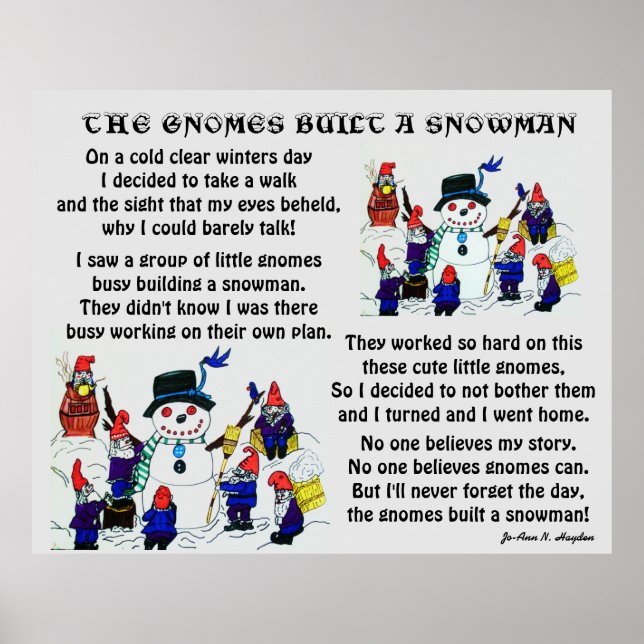 POSTER GNOMES CONSTRUIRE SNOWMAN (Devant)