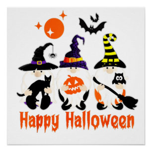 Poster Gnomes d'Halloween Mignon Citrouille d'Automne