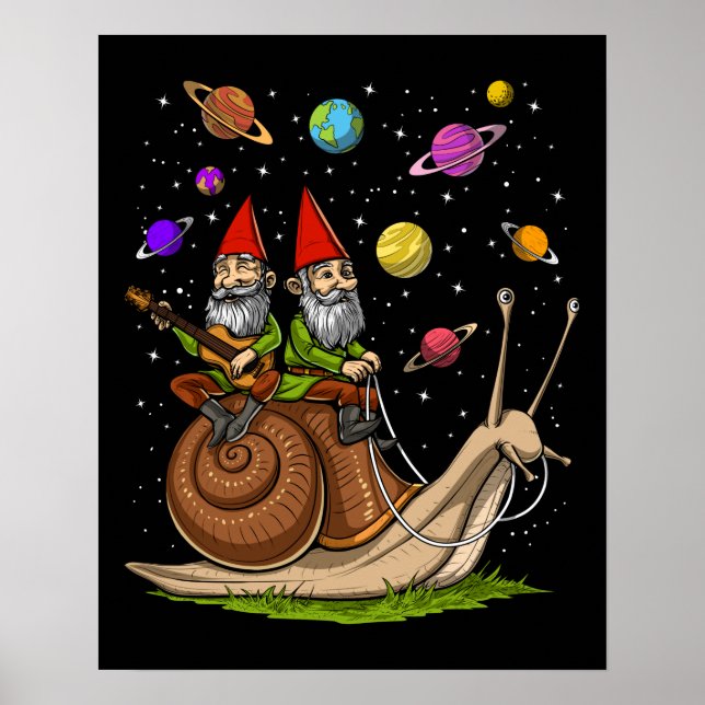 Poster Gnomes Riding Snail (Devant)