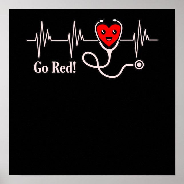Poster Go Red Heartbeat Heart Disease (Devant)