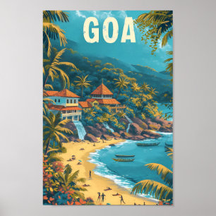 Poster Goa Beach Inde Art Vintage Illustration de voyage
