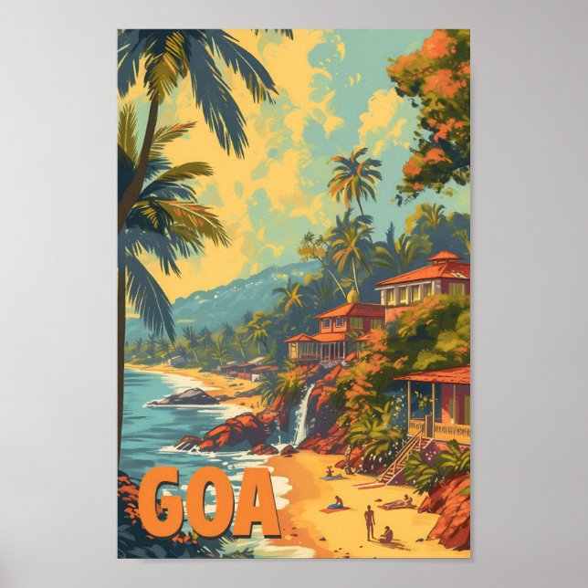 Poster Goa Beach Inde Illustration de voyage artistique (Devant)