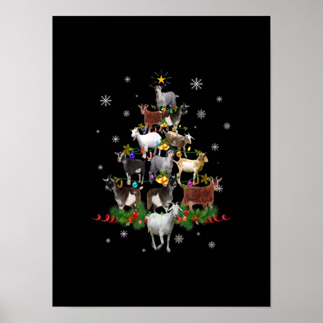 Poster Goat Christmas Tree Snow Goat Xmas (Devant)