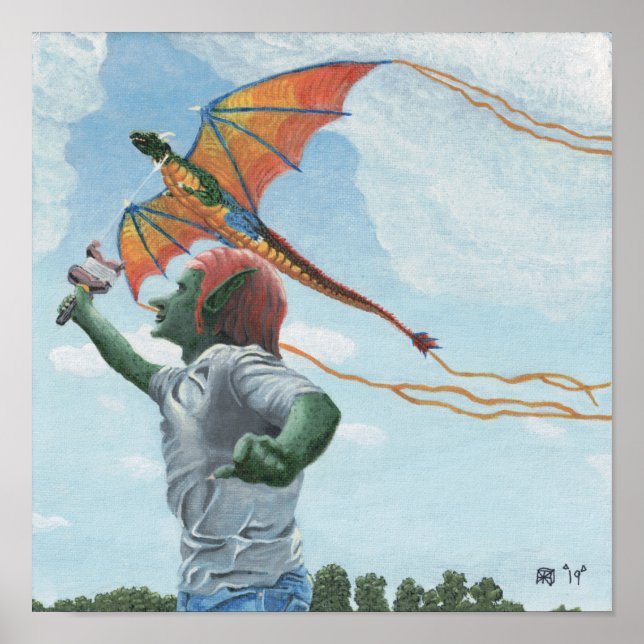 Poster Goblin Flying Dragon Kite Imaginaire Wall Art (Devant)