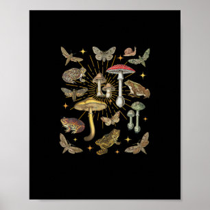 Poster Goblincore Esthétique Champignon Grenouille Papill