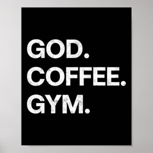 Poster God Coffee Gym Funny Christian Workout Tee Jesus M