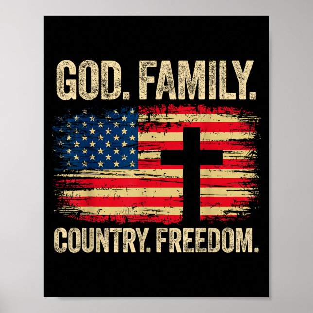 Poster God Family Country Dom Usa Flag Cross  (Devant)
