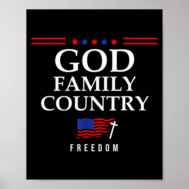 Poster God Family Country Us Flag Christian Saying Dom Je (Devant)