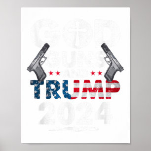 Poster God Guns Et Trump 2024 États-Unis Drapeau Américai
