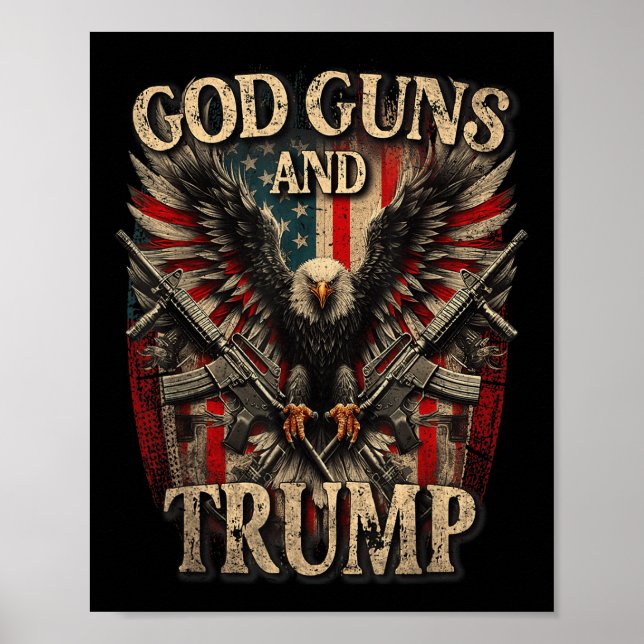 Poster God Guns Et Trump 2e Amendement Flag Eagle (Devant)