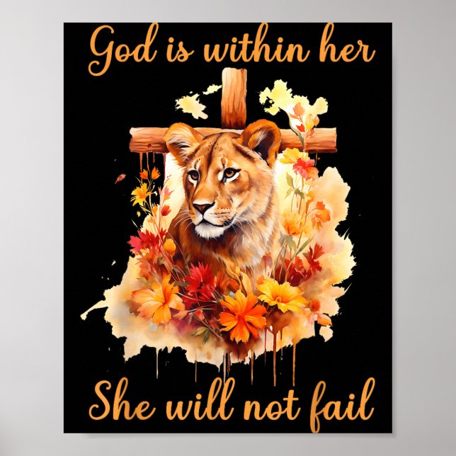 Poster God Is Within Her She Will Not Fail Lioness Cross  (Devant)