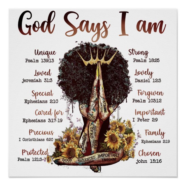 Poster God Says I AM Black Christian Women Melanin Sista (Devant)