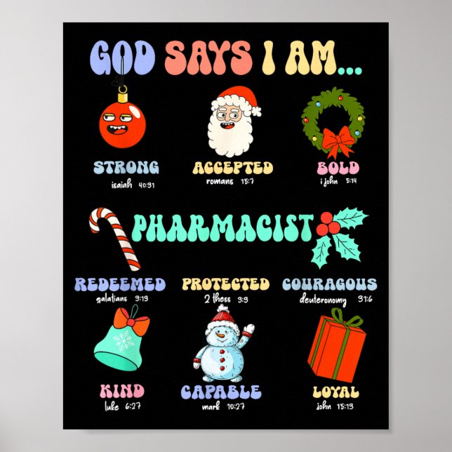 Poster God Says I Am Pharmacist Christmas Pharmacy Tech C (Devant)