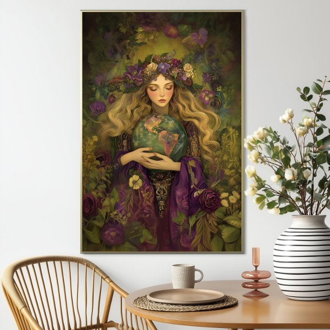 Poster Goddess Gaia Purple Green Floral Earth Mother Art (Créateur téléchargé)