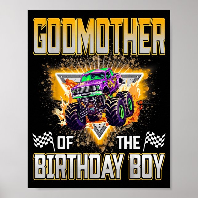 Poster Godmother Of The Birthday Boy Monster Truck Birthd (Devant)