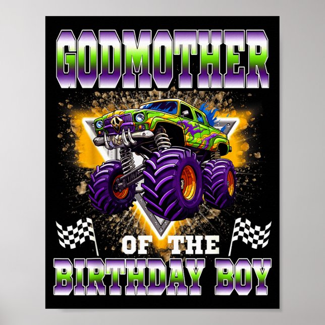 Poster Godmother Of The Birthday Boy Monster Truck Birthd (Devant)