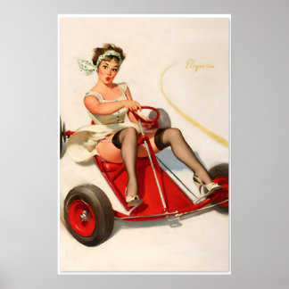 Poster Gokart pin-up Elvgren de style rétro aux lignes co