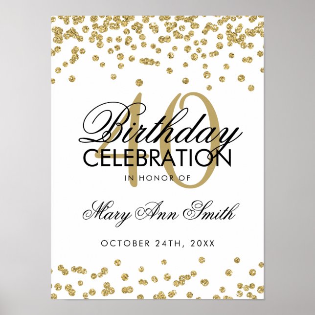 Poster Gold 40e anniversaire Parties scintillant Confetti (Devant)