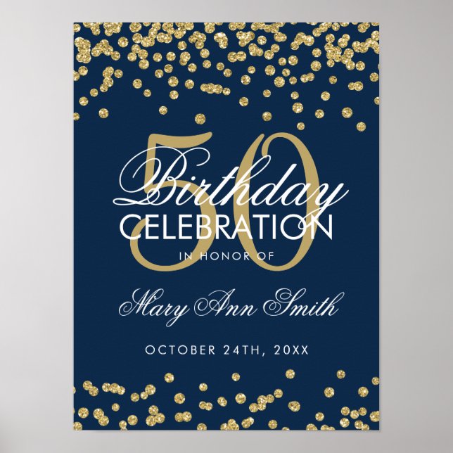 Poster Gold 50e anniversaire Parties scintillant Confetti (Devant)