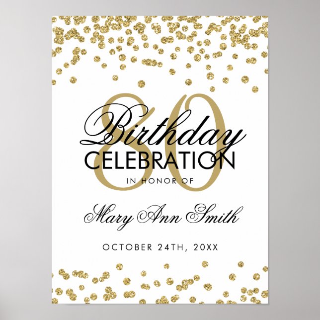 Poster Gold 80e anniversaire Parties scintillant Confetti (Devant)