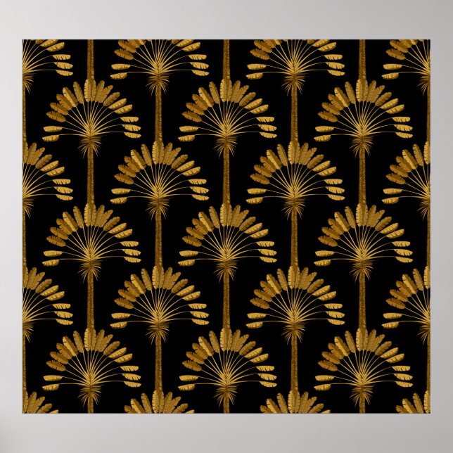 Poster Gold and black Wallpaper with floral pattern in th (Devant)