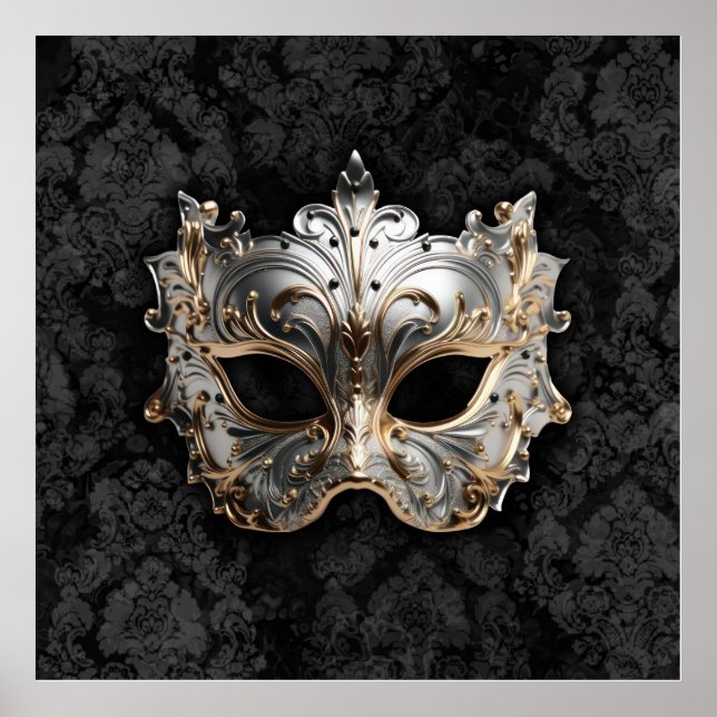 Poster Gold and Silver Filigree Venetian Mask (Devant)