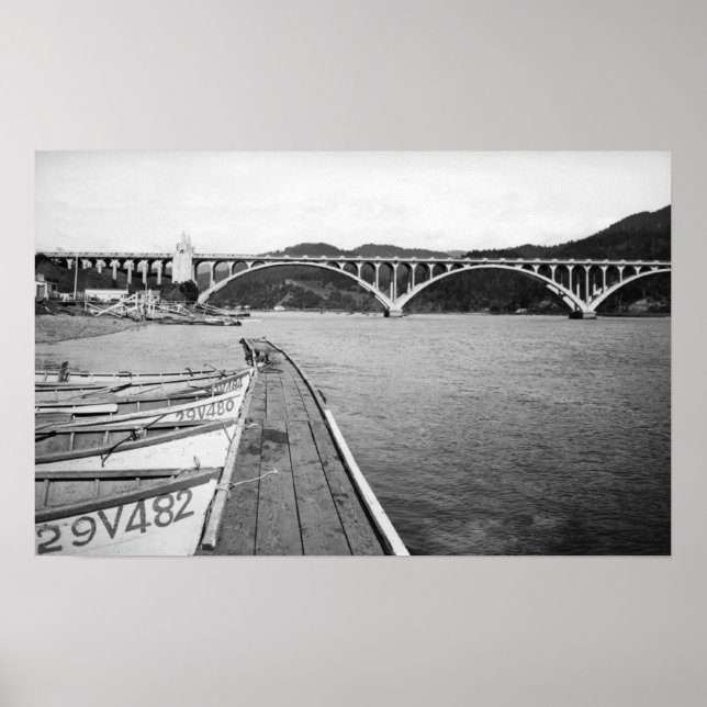 Poster Gold Beach, Oregon Docks et Bridge sur Rogue (Devant)