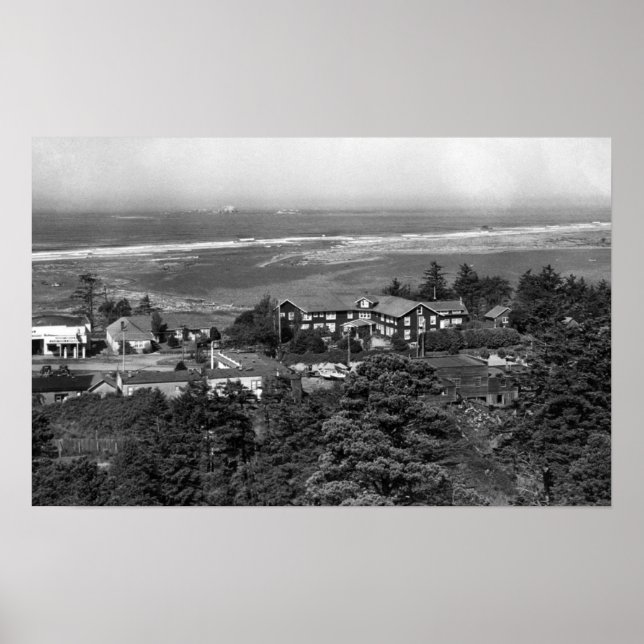 Poster Gold Beach, Oregon Town View et Sunset Inn (Devant)