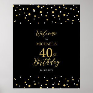 Poster Gold & Black Confetti 40e fête d'anniversaire Bien