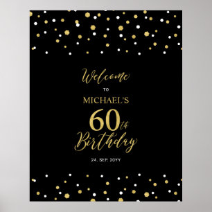 Poster Gold & Black Confetti 60e fête d'anniversaire Bien