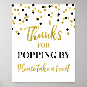 Poster Gold Black Confetti Merci pour Popping By Sign