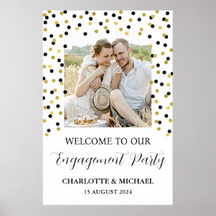 Poster Gold Black Engagement Party Personnalisé 20x30 Pho