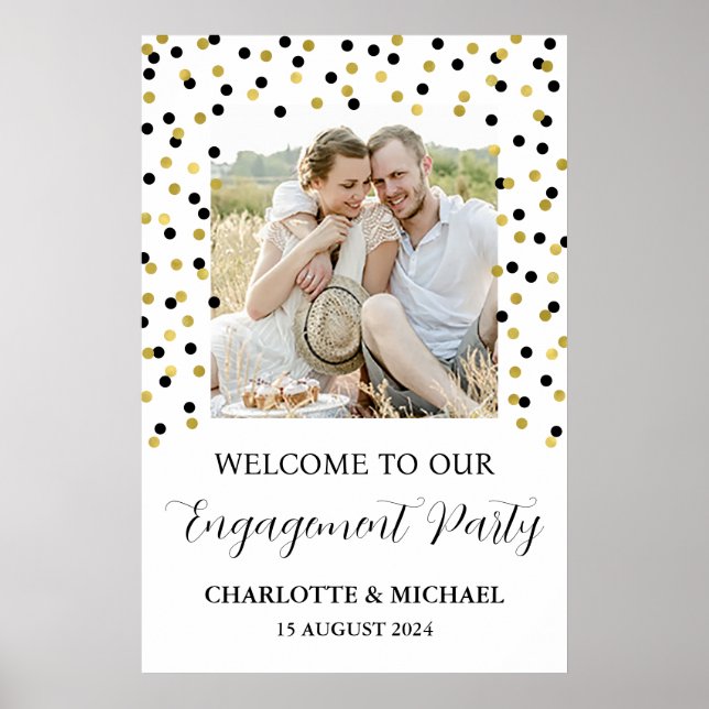 Poster Gold Black Engagement Party Personnalisé 20x30 Pho (Devant)