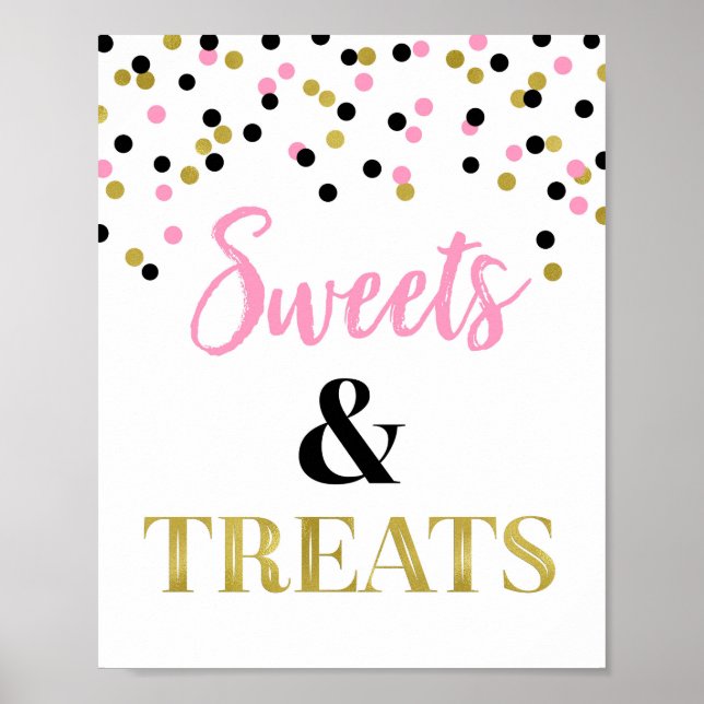 Poster Gold Black Rose Sweets & Traitements Dessert Table (Devant)