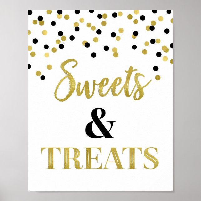 Poster Gold Black Sweets & Traitements Dessert Table (Devant)