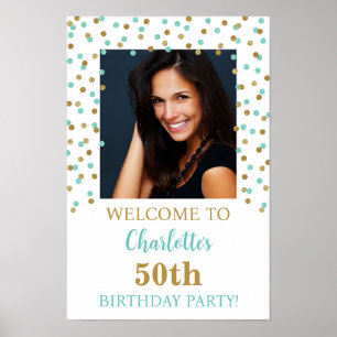 Poster Gold Blue Anniversaire Party Custom 12x18 Photo