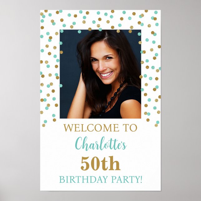 Poster Gold Blue Anniversaire Party Custom 12x18 Photo (Devant)