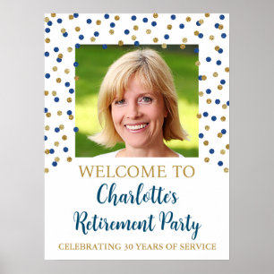Poster Gold Blue Retraite Party Custom 18x24 Photo