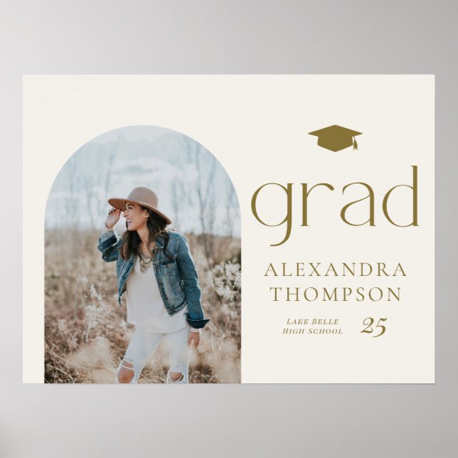 Poster Gold Boho Minimalist Arch Photo Graduation (Devant)