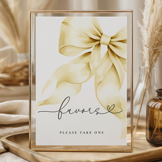 Poster Gold Bow Bridal Shower Favors Table Sign (Créateur téléchargé)