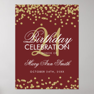 Poster Gold Burgundy Parties scintillant Confetti 21e ann