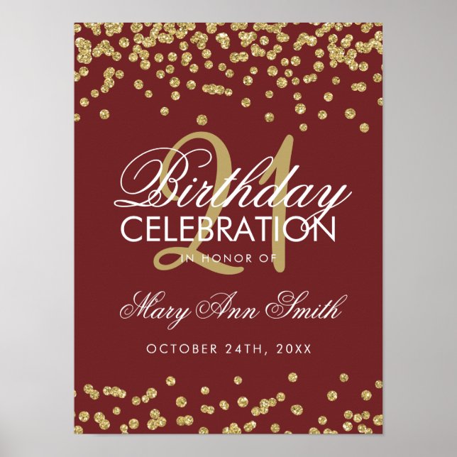 Poster Gold Burgundy Parties scintillant Confetti 21e ann (Devant)