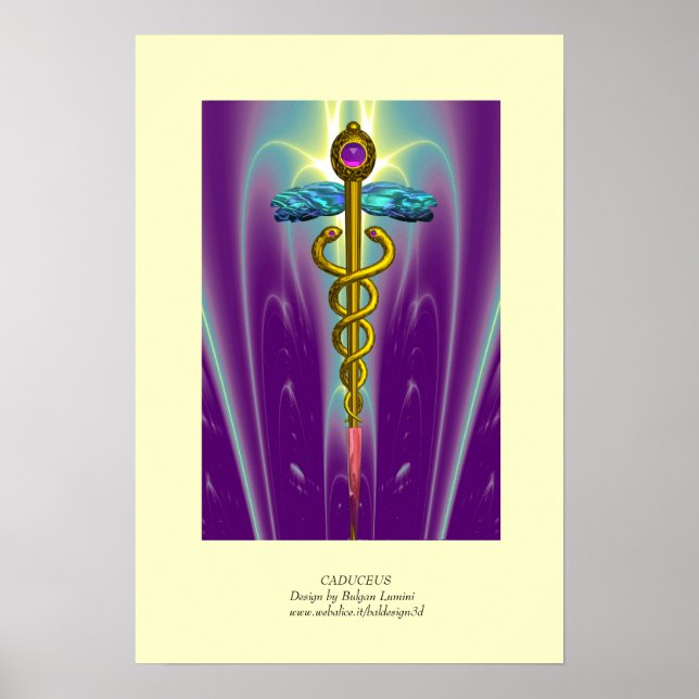 Poster GOLD CADUCEUS Docteur, Symbole Médicale Purple Gre (Devant)