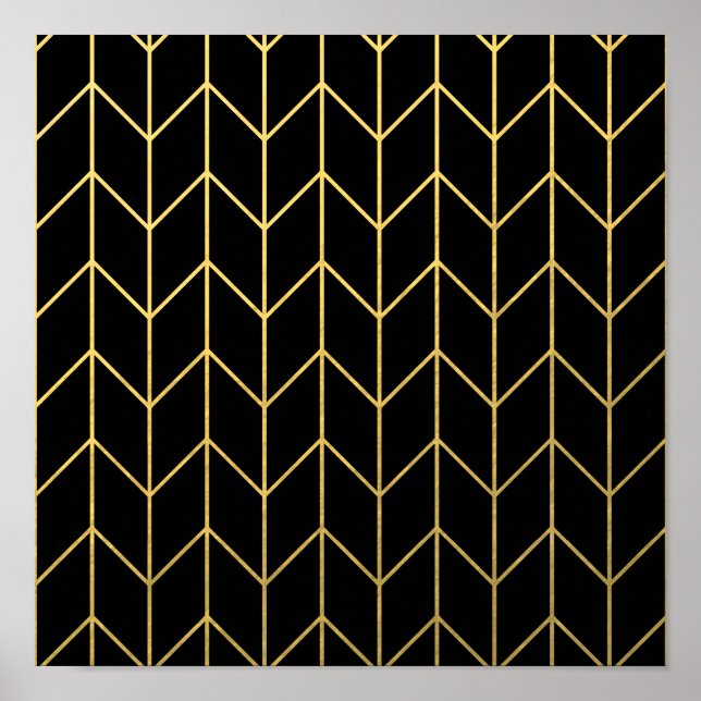 Poster Gold Chevron sur Black Arrière - plan Modern Chic (Devant)