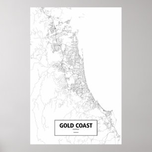 Poster Gold Coast, Australie (noir sur blanc)