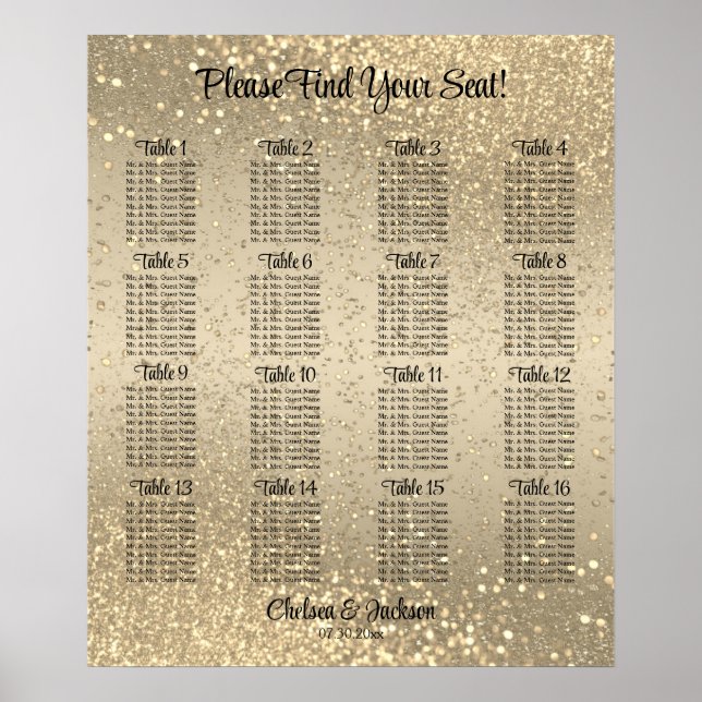 Poster Gold Confetti - 16 Seating Chart (Devant)